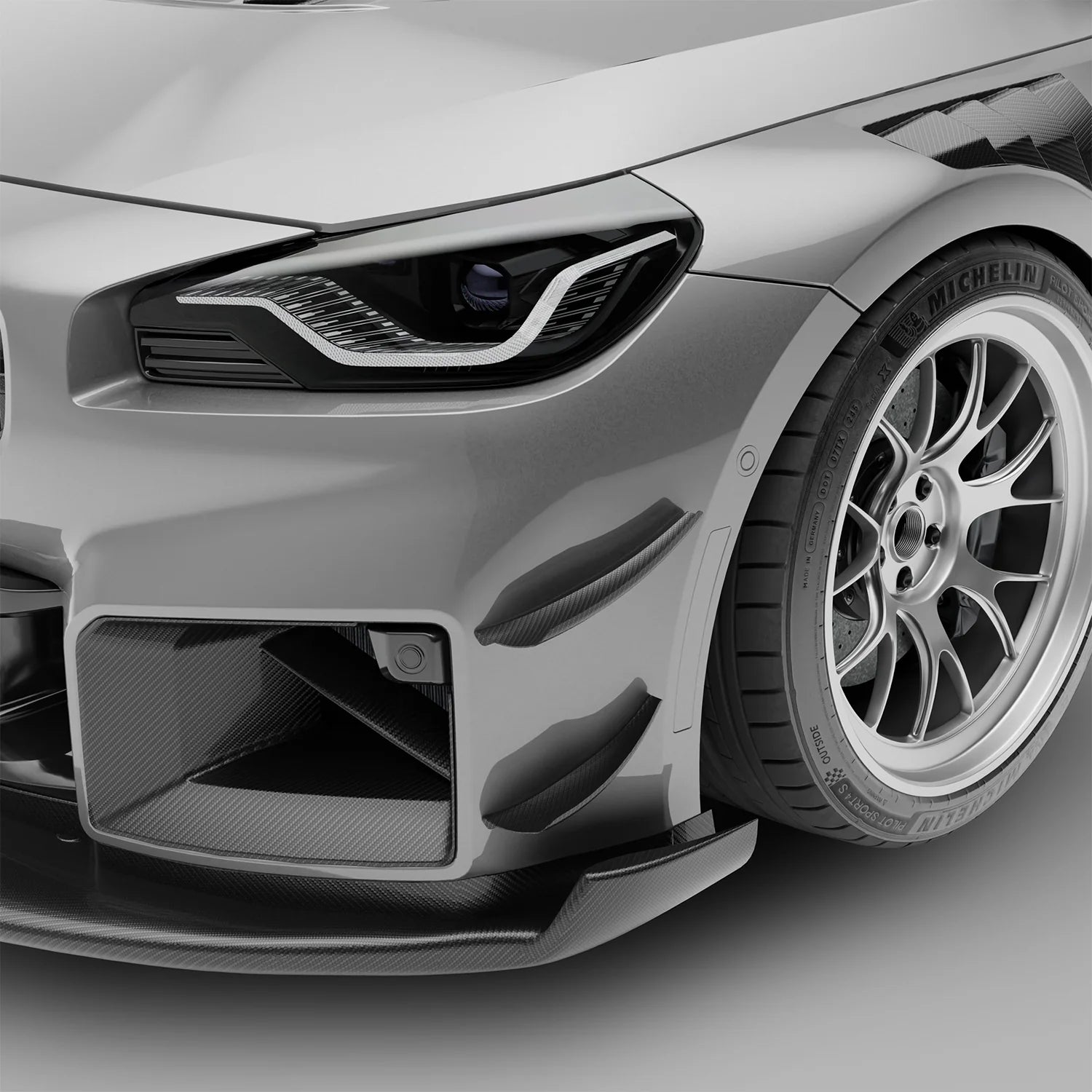 BMW RZ-R Pre-Preg Carbon Fiber Front Bumper Canards for G87 M2
