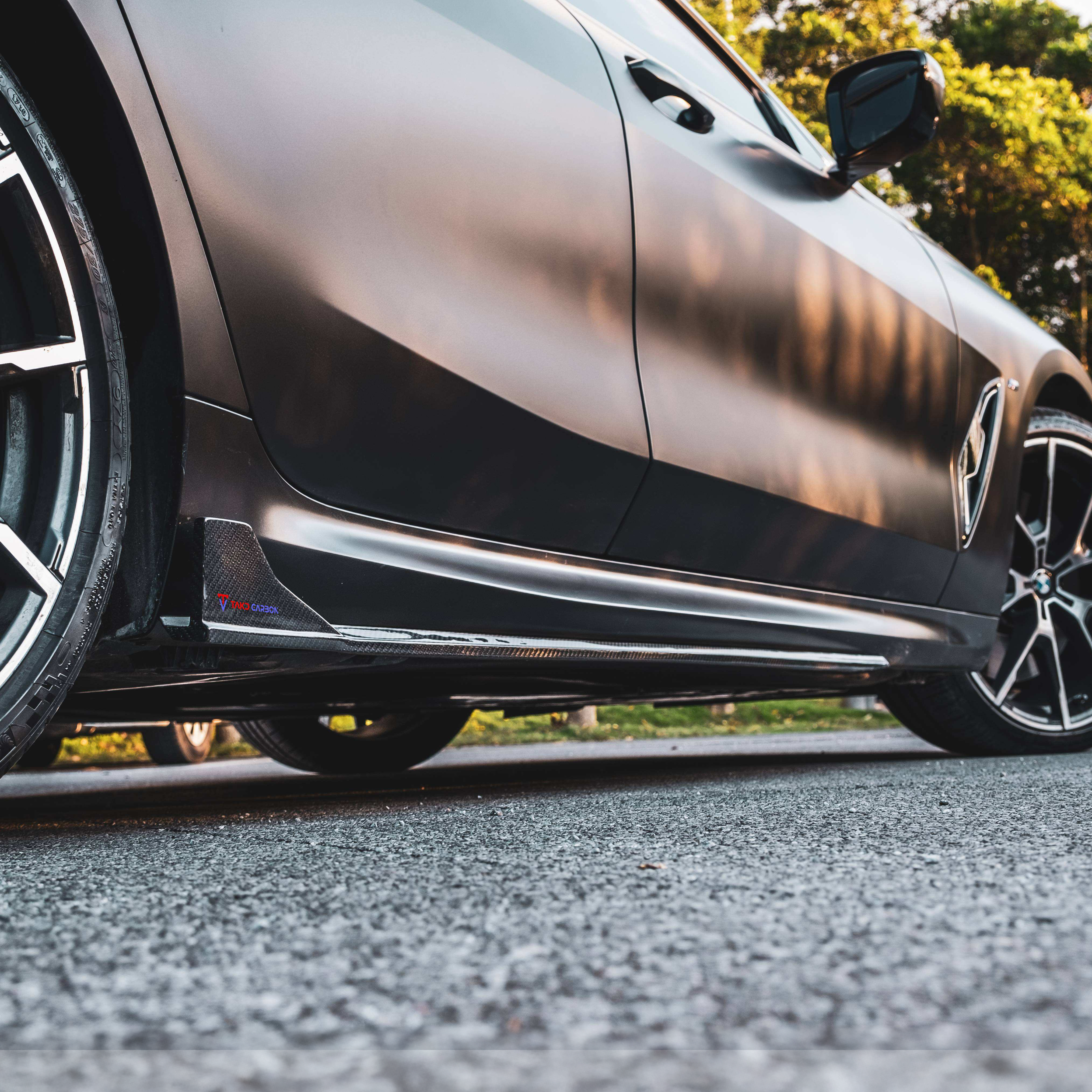 BMW TAKD Pre-Preg Carbon Fiber Side Skirts for G16 8 Series & F93 M8 Gran Coupe